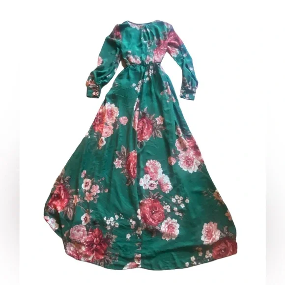 NWOT Ricarica Floral Chiffon Maxi Dress in Forest Green - Picture 2 of 9